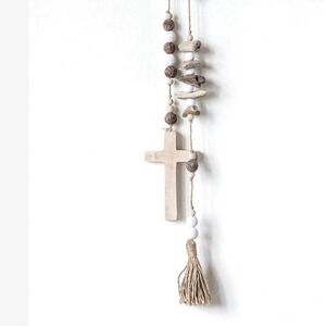 Creative Co-Op Bead & Abaca Cross Wood Garland, Multicolor